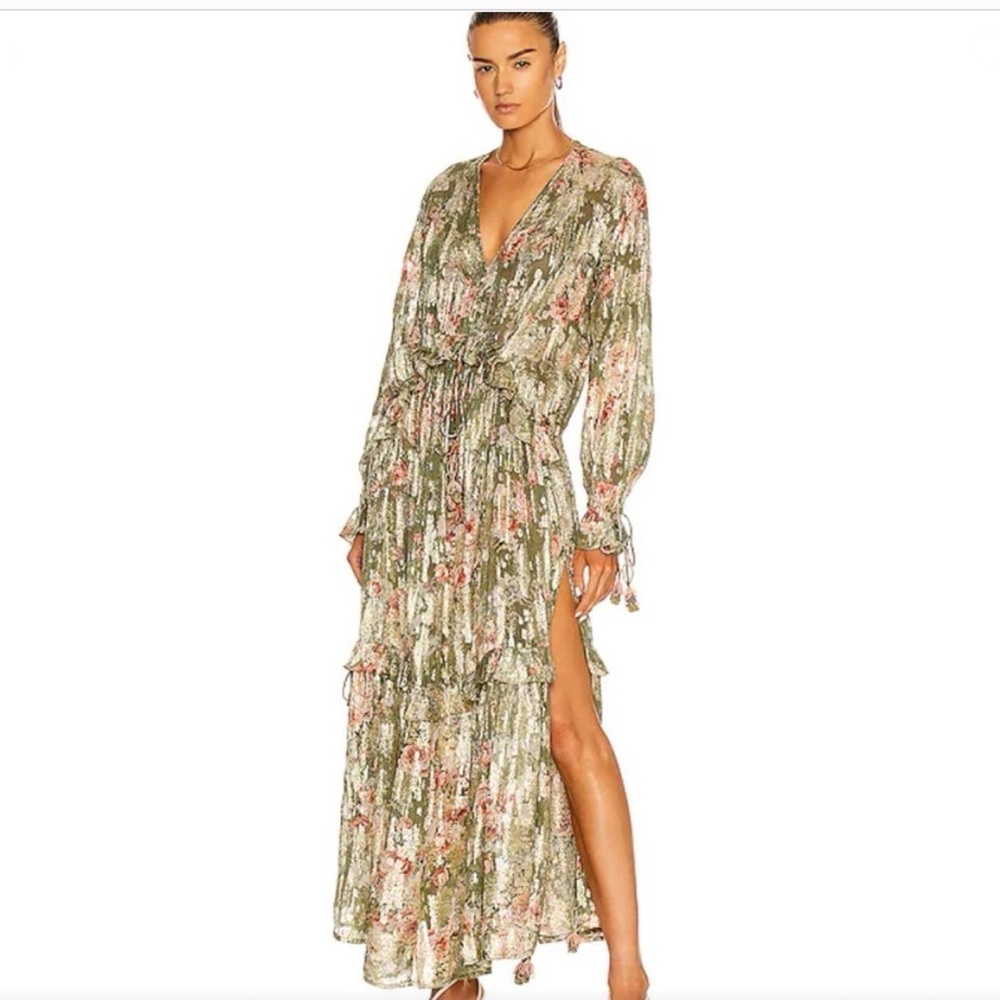 Hemant & Nandita tiered floral green and silver dress